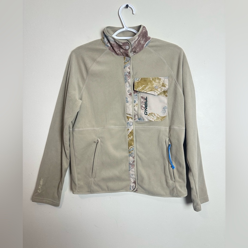 O'Neill Size S  Tan Fleece Jacket with Blue Trim